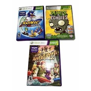 XBOX 360 & Kinect Lot 3 Video Games Plants Zombies Sonic Free Riders Adventures